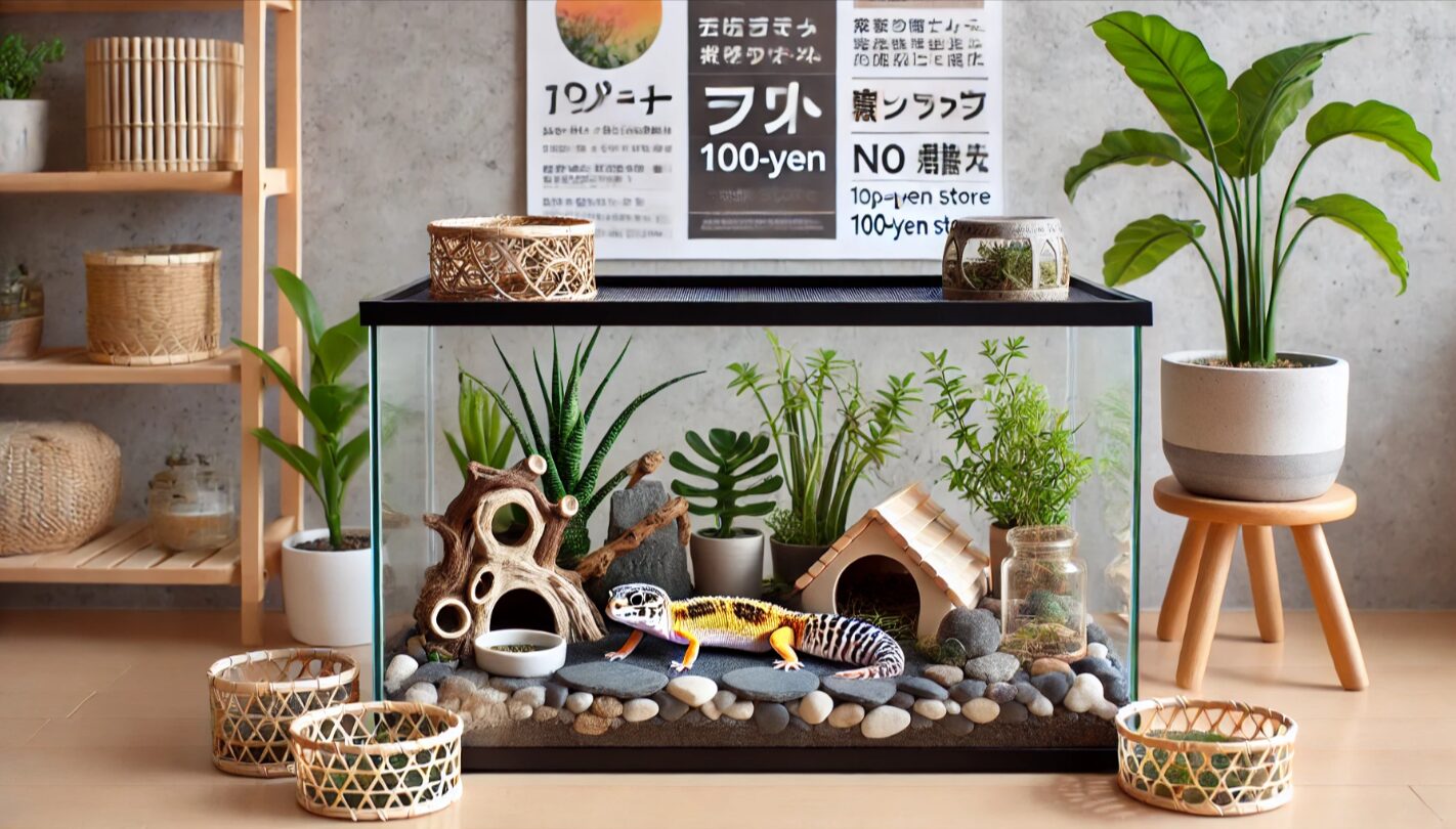 おしゃれな100均素材で作られたレオパードゲッコー用の屋内テラリウムのレイアウト