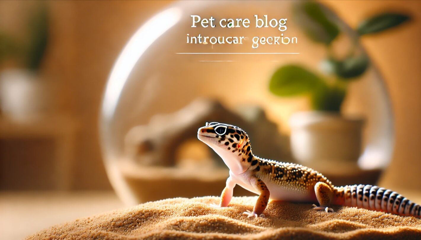 砂の上で尾を少し持ち上げているヒョウモントカゲモドキのクローズアップ。自然な光に包まれた穏やかな雰囲気で、レオパの尻尾振り行動を紹介する記事の導入に最適なイメージ。